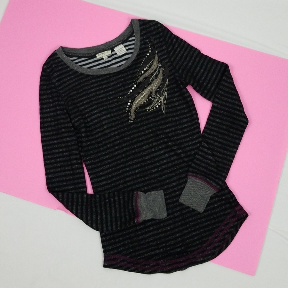 Mis Me Girls Embellished Striped Thermal Tee Large